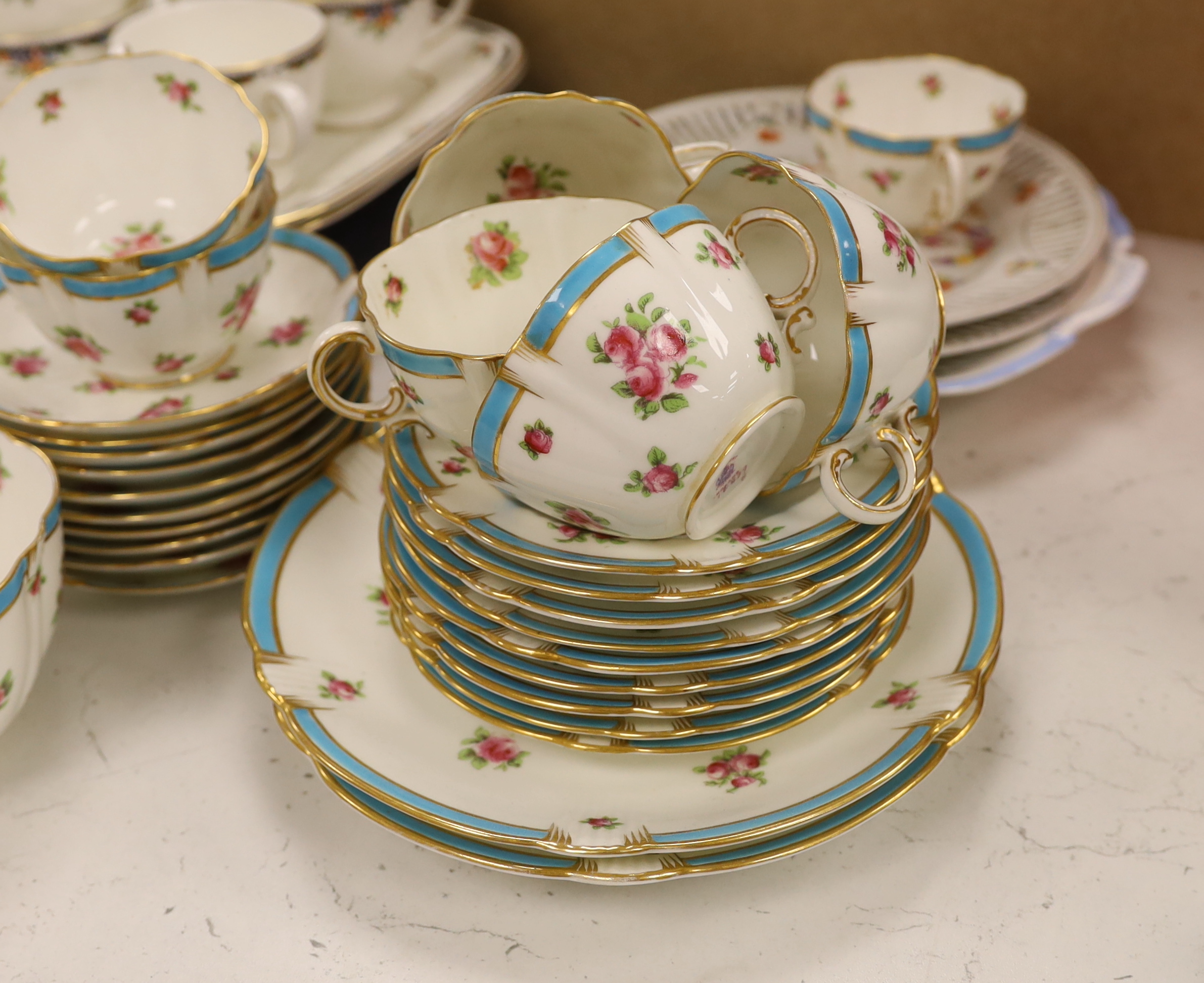 A Wedgwood ‘Osbourne’ reader and a Crescent tea set
